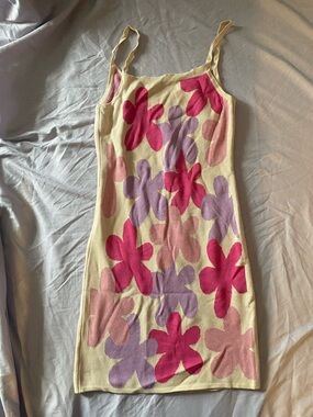 SHEIN Cream Mini Dress with Pink & Lavender Floral Print